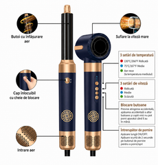 Uscator de par profesional POKKO AIRGLOW 7 in 1, feon CURLY, 2 ondulatoare, perie indreptare, difuzor, concentrator, 110000rpm, mov