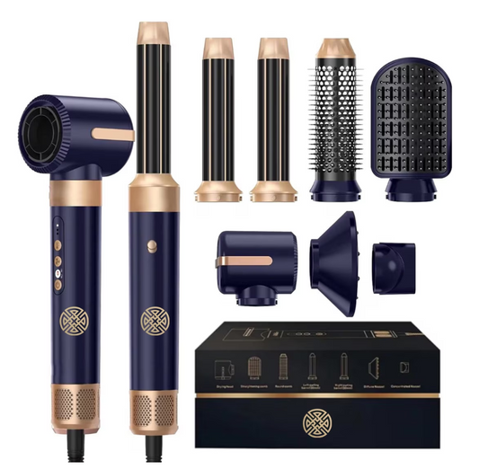 Uscator de par profesional POKKO AIRGLOW 7 in 1, feon CURLY, 2 ondulatoare, perie indreptare, difuzor, concentrator, 110000rpm, mov