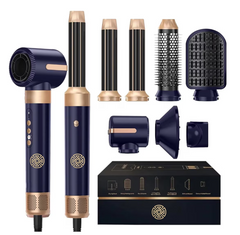 Uscator de par profesional POKKO AIRGLOW 7 in 1, feon CURLY, 2 ondulatoare, perie indreptare, difuzor, concentrator, 110000rpm, mov