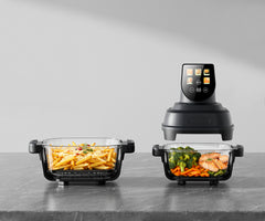 Air Fryer, friteuza cu aer cald POKKO GLASSFRY cu vas din sticla, usor de curatat, 2 vase incluse, 1500W, gatire vizibila
