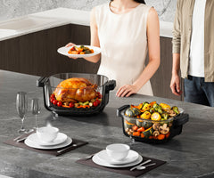 Air Fryer, friteuza cu aer cald POKKO GLASSFRY cu vas din sticla, usor de curatat, 2 vase incluse, 1500W, gatire vizibila