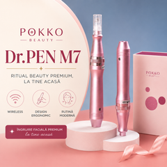 Aparat masaj facial, Dermapen Wireless POKKO BEAUTY dr.PEN M7, Microneedling Profesional, cu 10 rezerve incluse, Rejuvenare Piele & Anti-Aging