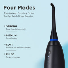 Irigator Oral pentru Dus Bucal POKKO deFLOSSER™, Profesional si Portabil, 1200-1800 Pulsatii/min, Rezervor 250ml, IPX7, 4x Moduri de Lucru, 12x Capete si Husa Transport incluse