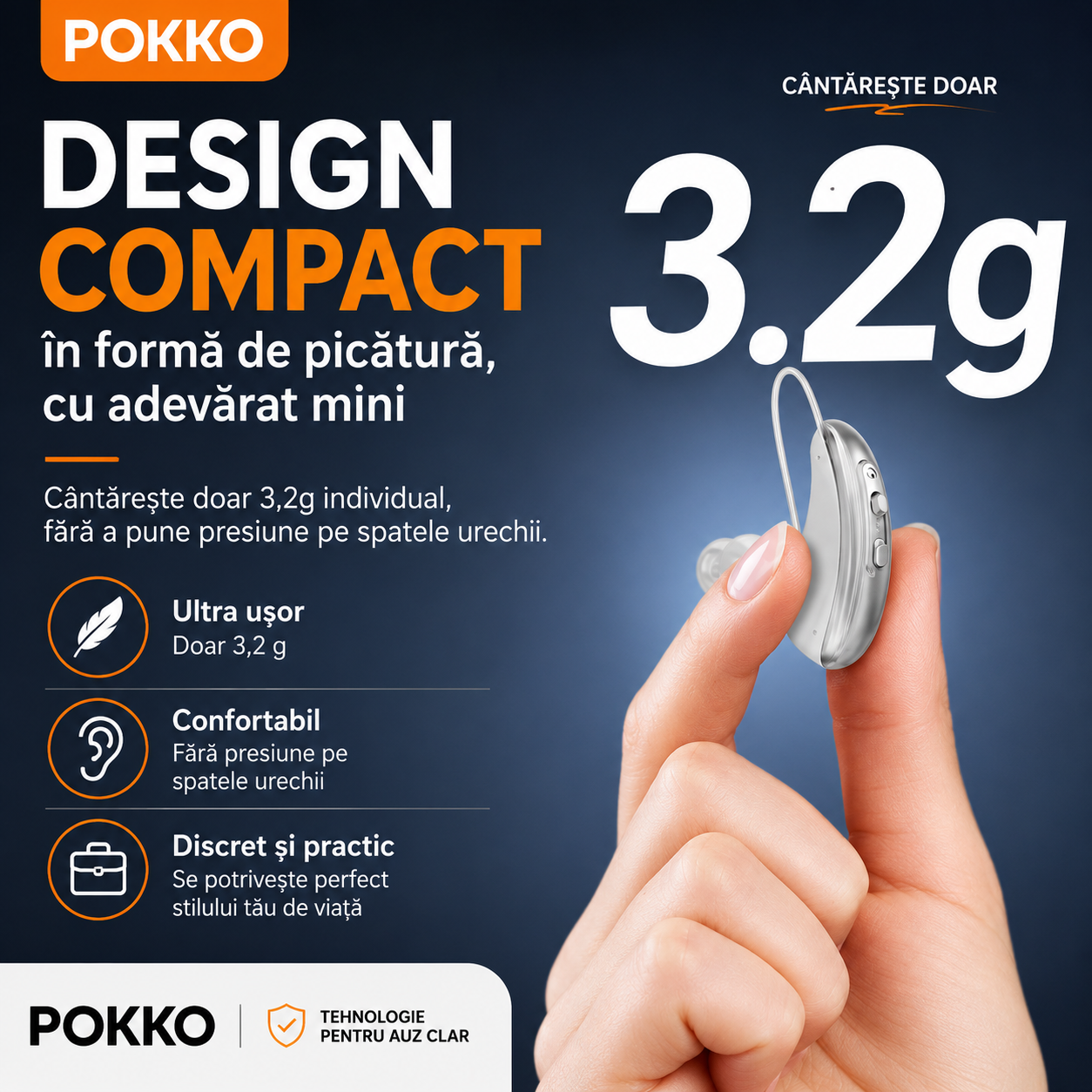 Set aparat auditiv POKKO PRO, digital, reincarcabil USB, carcasa cu igienizare UV, amplificare 130 dB, reducere zgomot, pentru adulti si varstnici, certificat CE