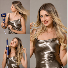 Uscator de par profesional POKKO AIRGLOW 7 in 1, feon CURLY, 2 ondulatoare, perie indreptare, difuzor, concentrator, 110000rpm, mov