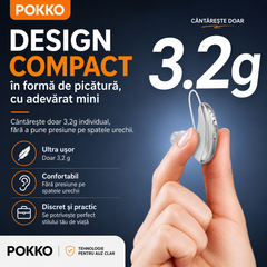 Set aparat auditiv POKKO PRO, digital, reincarcabil USB, carcasa cu igienizare UV, amplificare 130 dB, reducere zgomot, pentru adulti si varstnici, certificat CE