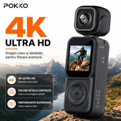 Camera Video Sport Corporala POKKO Q3, Bodycam 4K Ultra HD, Dual Lens Fata-Spate, Wi-Fi, Ecran IPS 1.5”, Baterie 2000mAh, Card TF pana la 128GB, accesorii incluse, Negru