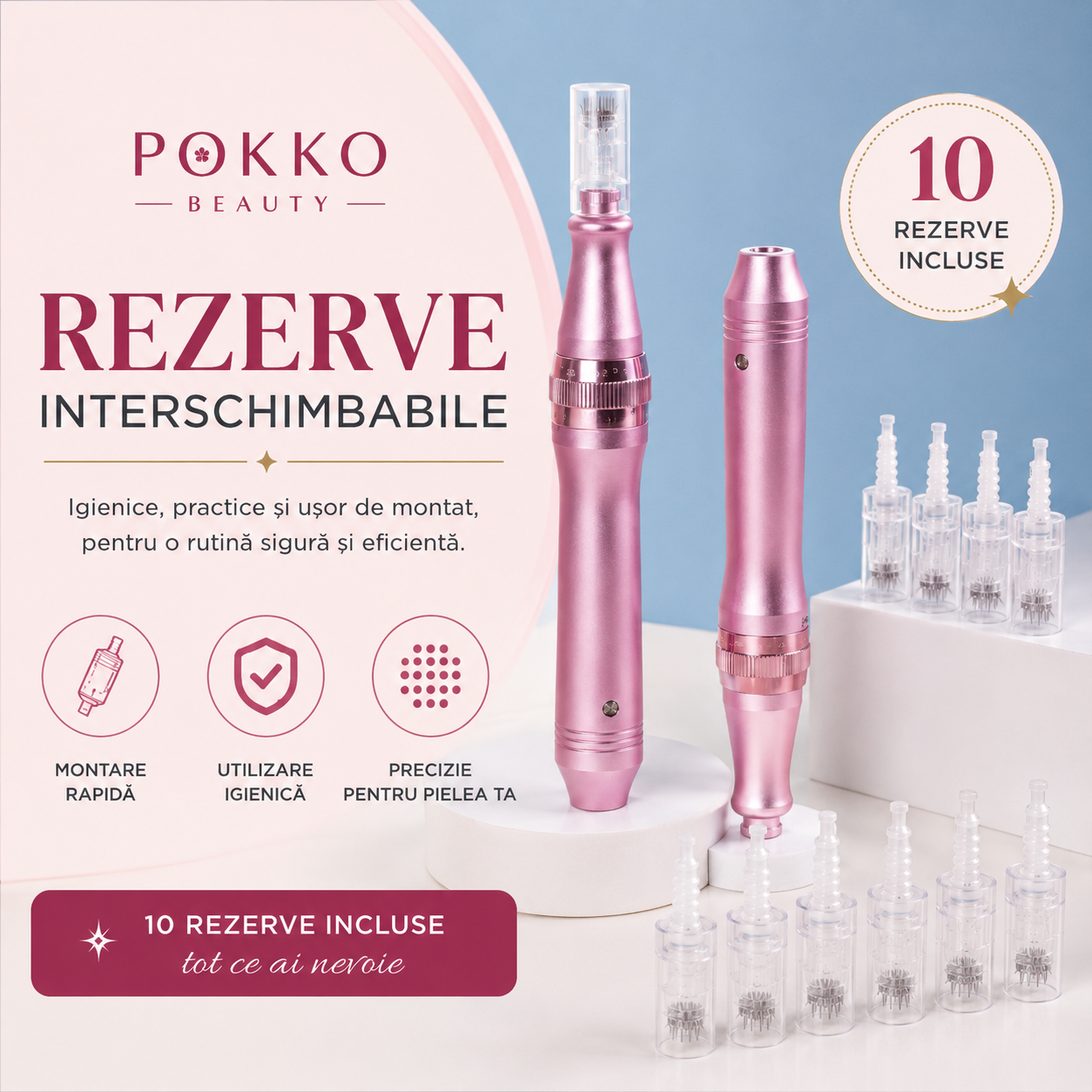 Aparat masaj facial, Dermapen Wireless POKKO BEAUTY dr.PEN M7, Microneedling Profesional, cu 10 rezerve incluse, Rejuvenare Piele & Anti-Aging