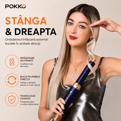 Uscator de par profesional POKKO AIRGLOW 7 in 1, feon CURLY, 2 ondulatoare, perie indreptare, difuzor, concentrator, 110000rpm, mov
