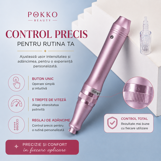 Aparat masaj facial, Dermapen Wireless POKKO BEAUTY dr.PEN M7, Microneedling Profesional, cu 10 rezerve incluse, Rejuvenare Piele & Anti-Aging