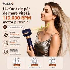 Uscator de par profesional POKKO AIRGLOW 7 in 1, feon CURLY, 2 ondulatoare, perie indreptare, difuzor, concentrator, 110000rpm, mov