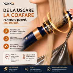 Uscator de par profesional POKKO AIRGLOW 7 in 1, feon CURLY, 2 ondulatoare, perie indreptare, difuzor, concentrator, 110000rpm, mov