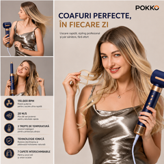 Uscator de par profesional POKKO AIRGLOW 7 in 1, feon CURLY, 2 ondulatoare, perie indreptare, difuzor, concentrator, 110000rpm, mov