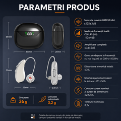 Set aparat auditiv POKKO PRO, digital, reincarcabil USB, carcasa cu igienizare UV, amplificare 130 dB, reducere zgomot, pentru adulti si varstnici, certificat CE