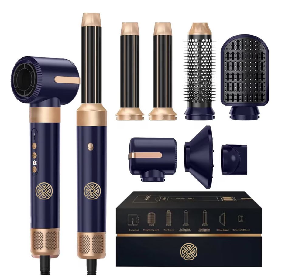 Uscator de par profesional POKKO AIRGLOW 7 in 1, feon CURLY, 2 ondulatoare, perie indreptare, difuzor, concentrator, 110000rpm, mov