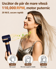 Uscator de par profesional POKKO AIRGLOW 7 in 1, feon CURLY, 2 ondulatoare, perie indreptare, difuzor, concentrator, 110000rpm, mov