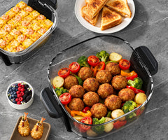 Air Fryer, friteuza cu aer cald POKKO GLASSFRY cu vas din sticla, usor de curatat, 2 vase incluse, 1500W, gatire vizibila