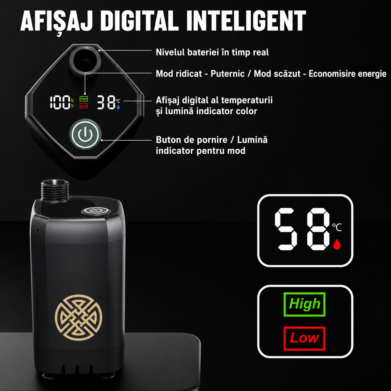 Dus Portabil Camping POKKO Camp Shower™ 6000mAh, Ecran LED, Moduri Pulverizare, IPX7 Waterproof, cu Galeata Pliabila 20l, Cap Dus, Furtun, Pompa, Cablu USB, Carlig, Husa, drumetii, negru