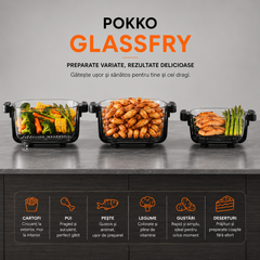 Air Fryer, friteuza cu aer cald POKKO GLASSFRY cu vas din sticla, usor de curatat, 2 vase incluse, 1500W, gatire vizibila