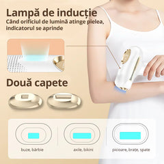 Epilator IPL POKKO PURESKIN, 999 999 Pulsatii, Epilare Definitiva, pentru Femei si Barbati, 9 Trepte de Intensitate, Indeparteaza Parul de pe Corp, Brate, Picioare, Axila, Facial si Inghinal, Alb