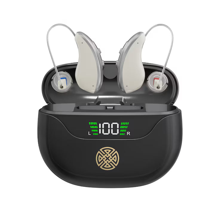 Set aparat auditiv POKKO PRO™, digital, reincarcabil USB, amplificare 130 dB, reducere zgomot, pentru adulti si varstnici, certificat CE