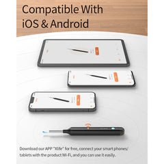 Aparat curatare urechi, Otoscop, POKKOSCOPE™, Camera 3MP, control inteligent temperatura, kit 12 accesorii, LED, negru