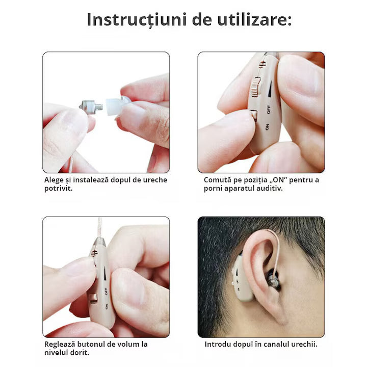 Aparat auditiv digital reincarcabil POKKO Gen4, Hipoacuzie Medie-Severa, amplificator de sunet BTE cu baza de incarcare USB, ergonomic, reducere a zgomotului si calitate clara a sunetului, potrivit pentru persoanele in varsta