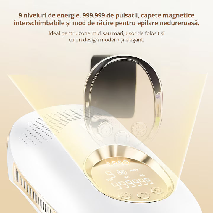 Epilator IPL POKKO PURESKIN, 999 999 Pulsatii, Epilare Definitiva, pentru Femei si Barbati, 9 Trepte de Intensitate, Indeparteaza Parul de pe Corp, Brate, Picioare, Axila, Facial si Inghinal, Alb