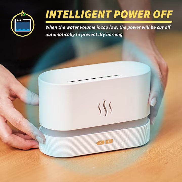 Umidificator de camera POKKO HUMID2, efect de flacara, difuzor ultrasonic aromaterapie, 190ml, alb