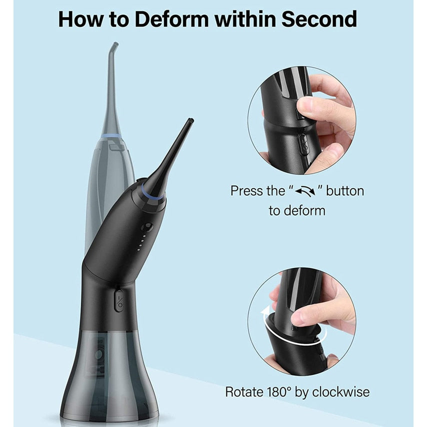 Irigator Oral pentru Dus Bucal POKKO deFLOSSER™, Profesional si Portabil, 1200-1800 Pulsatii/min, Rezervor 250ml, IPX7, 4x Moduri de Lucru, 12x Capete si Husa Transport incluse