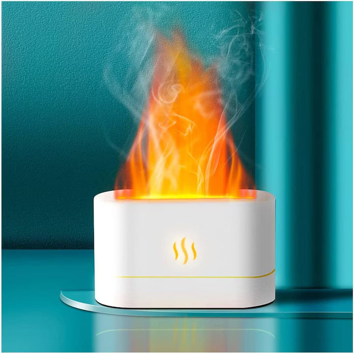 Umidificator de camera POKKO HUMID2, efect de flacara, difuzor ultrasonic aromaterapie, 190ml, alb