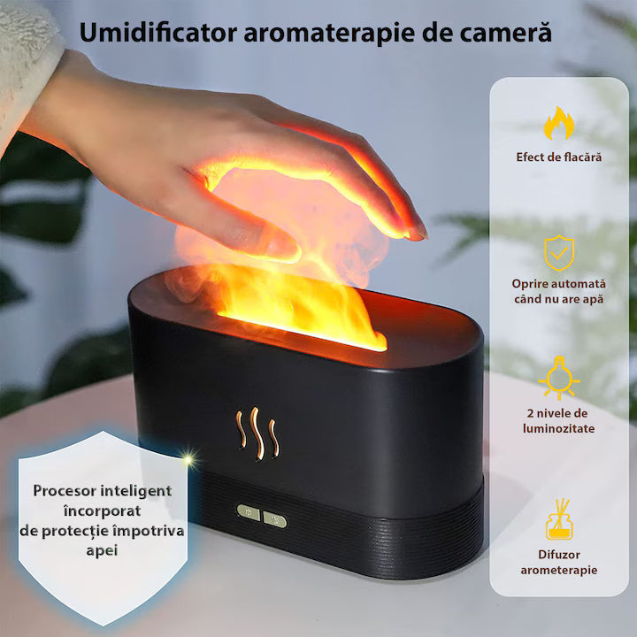 Umidificator de camera POKKO HUMID2, efect de flacara, difuzor ultrasonic aromaterapie, 190ml, alb