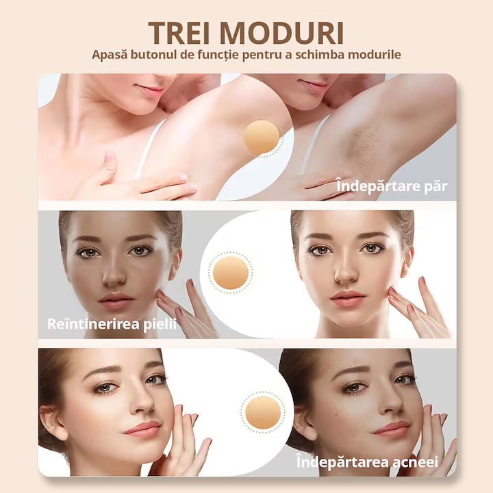 Epilator IPL POKKO PURESKIN, 999 999 Pulsatii, Epilare Definitiva, pentru Femei si Barbati, 9 Trepte de Intensitate, Indeparteaza Parul de pe Corp, Brate, Picioare, Axila, Facial si Inghinal, Alb