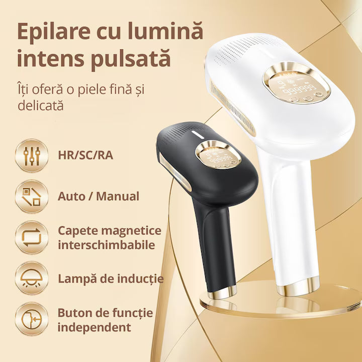 Epilator IPL POKKO PURESKIN, 999 999 Pulsatii, Epilare Definitiva, pentru Femei si Barbati, 9 Trepte de Intensitate, Indeparteaza Parul de pe Corp, Brate, Picioare, Axila, Facial si Inghinal, Alb