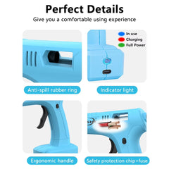Pistol de Lipit POKKO GLUEGUN™, Wireless si Portabil, Silicon la Cald, , Baterie Li-Ion, Incarcare USB-C, Ideal pentru Hobby, Reparatii si Bricolaj, 10x Bete Silicon incluse
