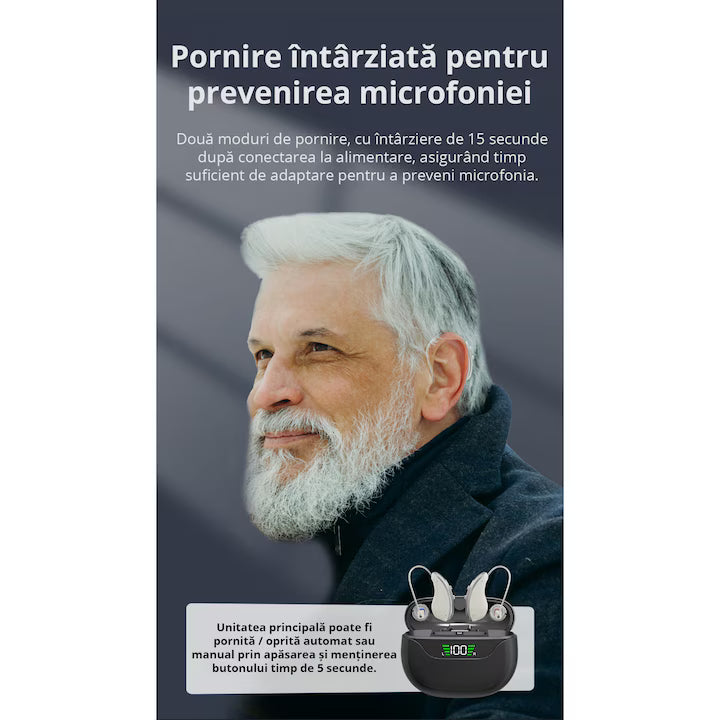 Set aparat auditiv POKKO PRO™, digital, reincarcabil USB, amplificare 130 dB, reducere zgomot, pentru adulti si varstnici, certificat CE