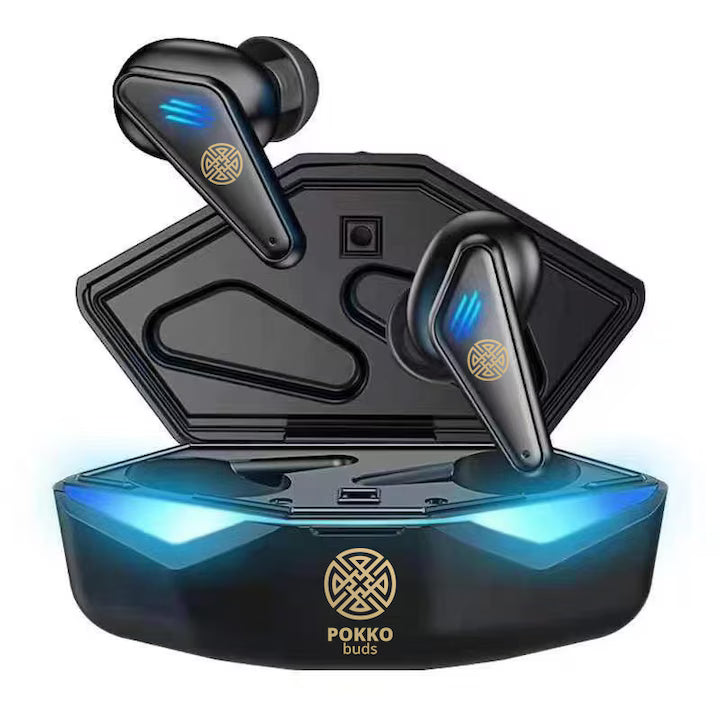 Casti wireless bluetooth POKKOBUDS®, gaming, fitness, 5.0, rezistente la apa IPX5, noise cancellation