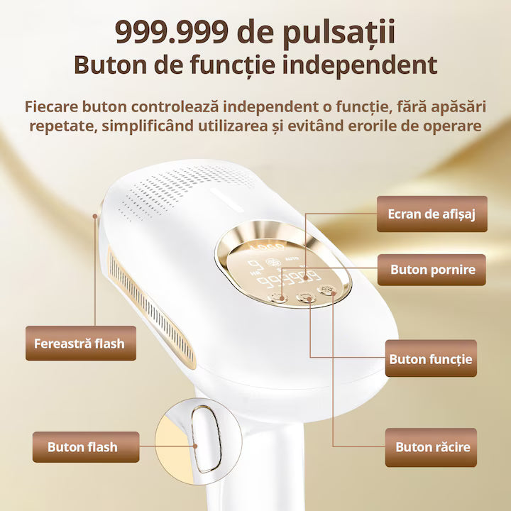 Epilator IPL POKKO PURESKIN, 999 999 Pulsatii, Epilare Definitiva, pentru Femei si Barbati, 9 Trepte de Intensitate, Indeparteaza Parul de pe Corp, Brate, Picioare, Axila, Facial si Inghinal, Alb
