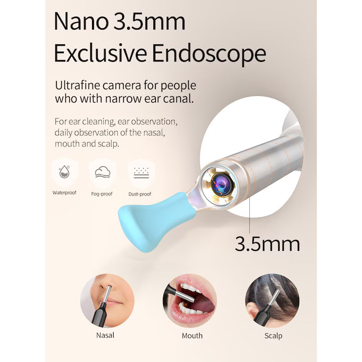 Aparat curatare urechi, Otoscop, POKKOSCOPE™, Camera 3MP, control inteligent temperatura, kit 12 accesorii, LED, negru